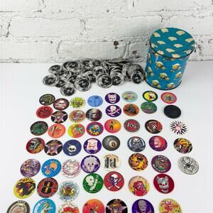 Vintage Collector Pogs In a Tin